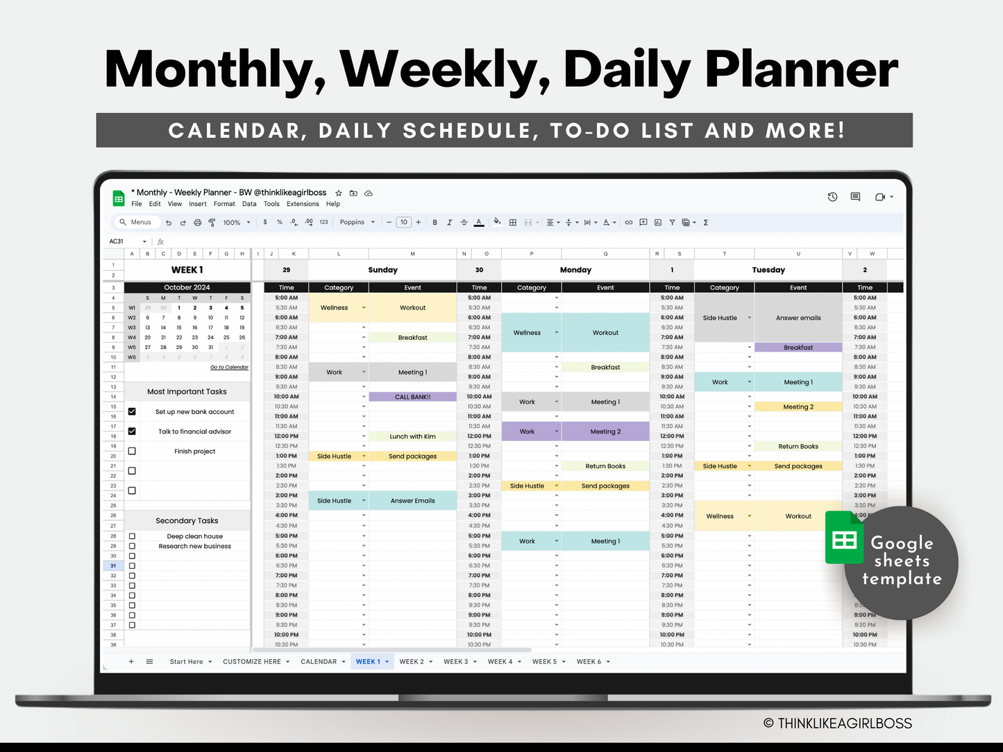 Monthly Planner - V1 Black & White