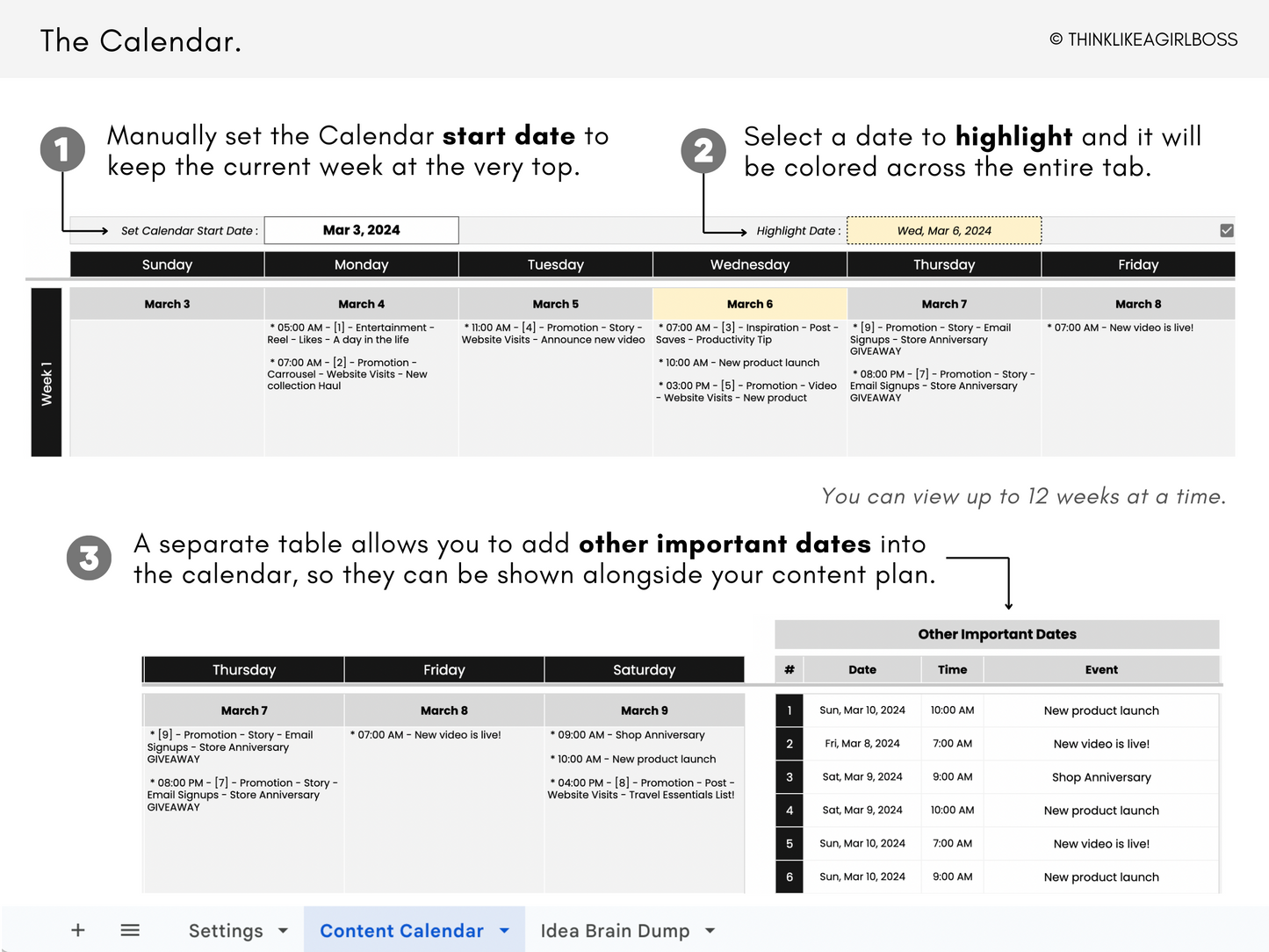 Simple Social Media Content Calendar - V1 Black & White