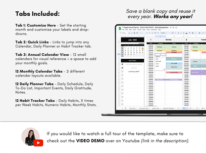 Digital Annual Planner - V1 Black and White