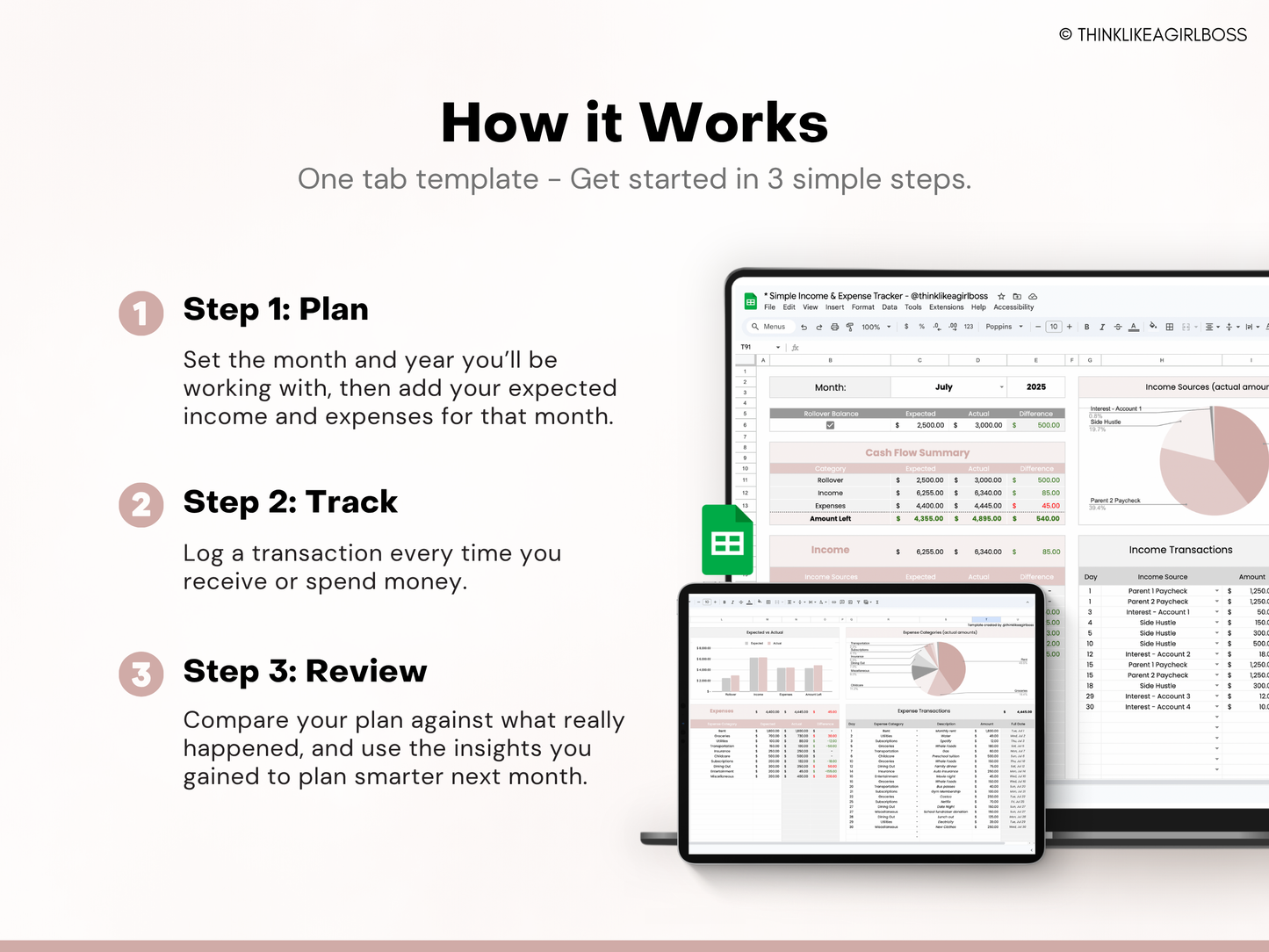 Simple Income and Expense Tracker - Pink - V1