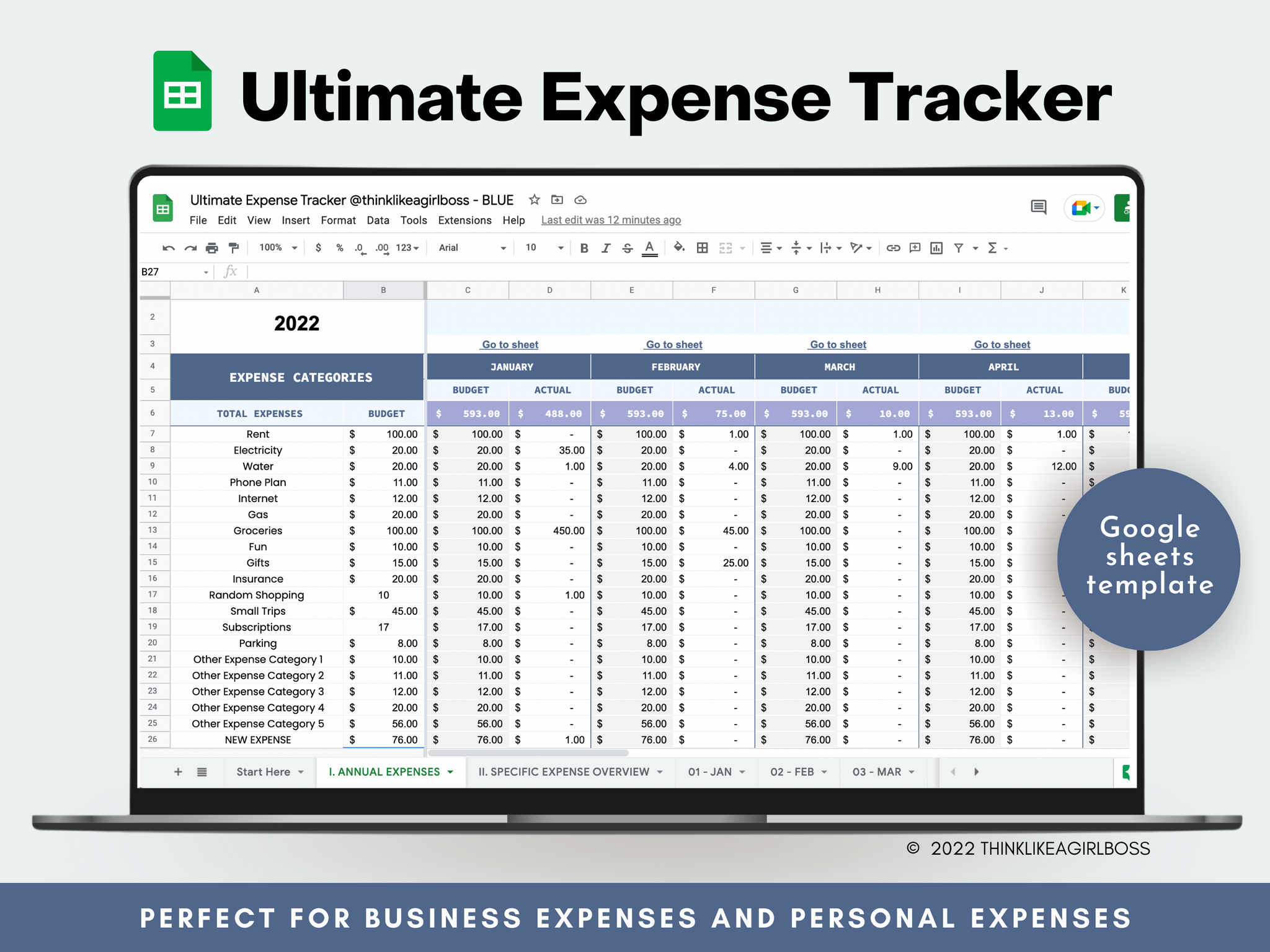 Ultimate Expense Tracker - V1 - Blue – Think Like A Girl Boss