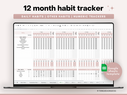12 Month Habit Tracker - V2 Pink