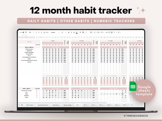 12 Month Habit Tracker - V2 Pink