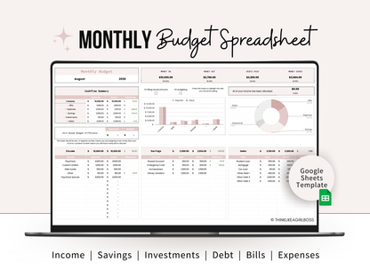 Monthly Budget Spreadsheet - V2 Pink