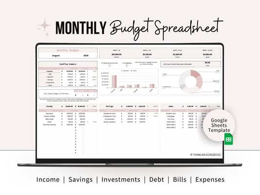 Monthly Budget Spreadsheet - V2 Pink