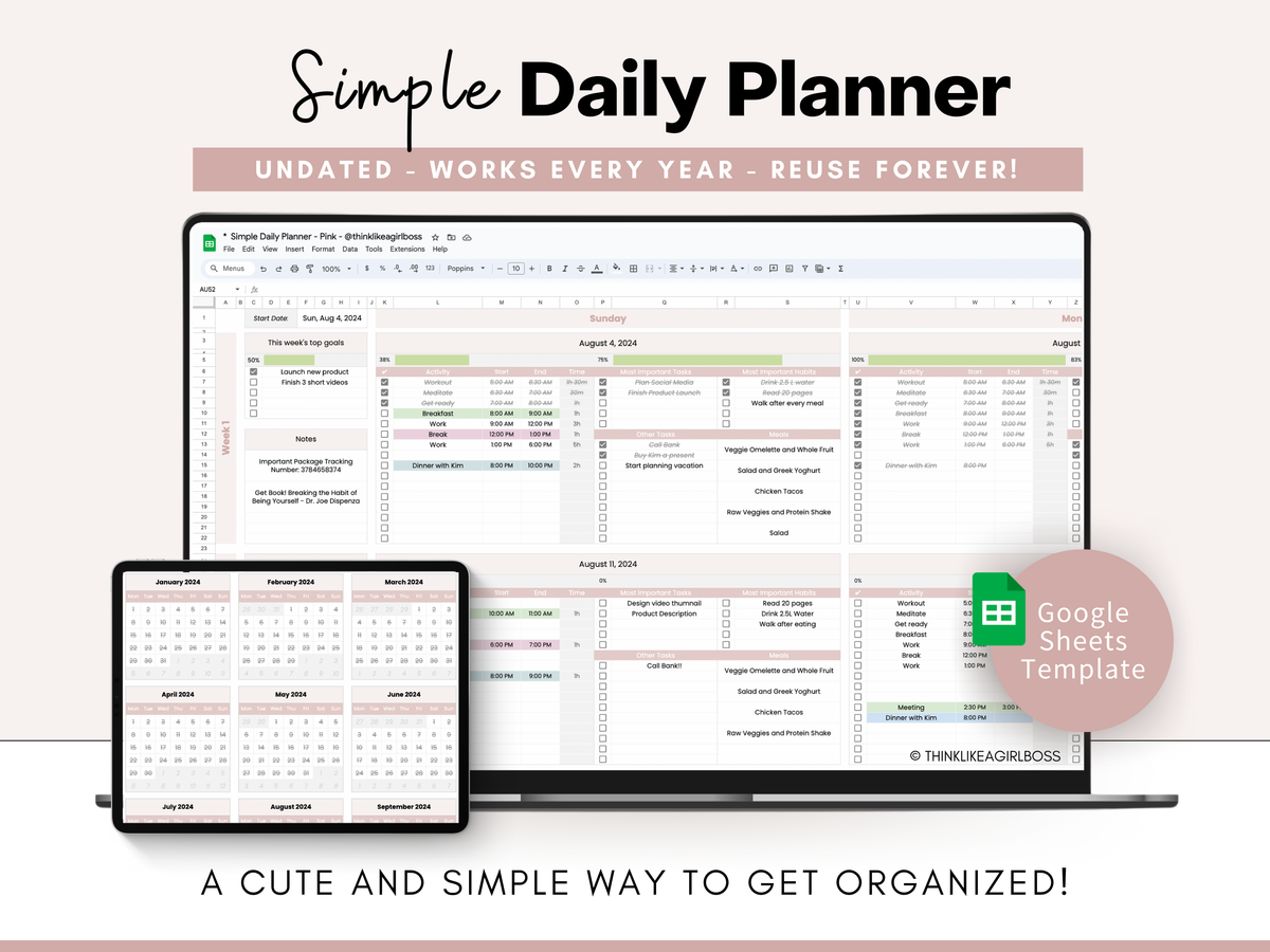 Simple Daily Planner - V1 Pink – Think Like A Girl Boss