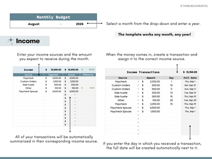 Monthly Budget Spreadsheet - V2 - Blue