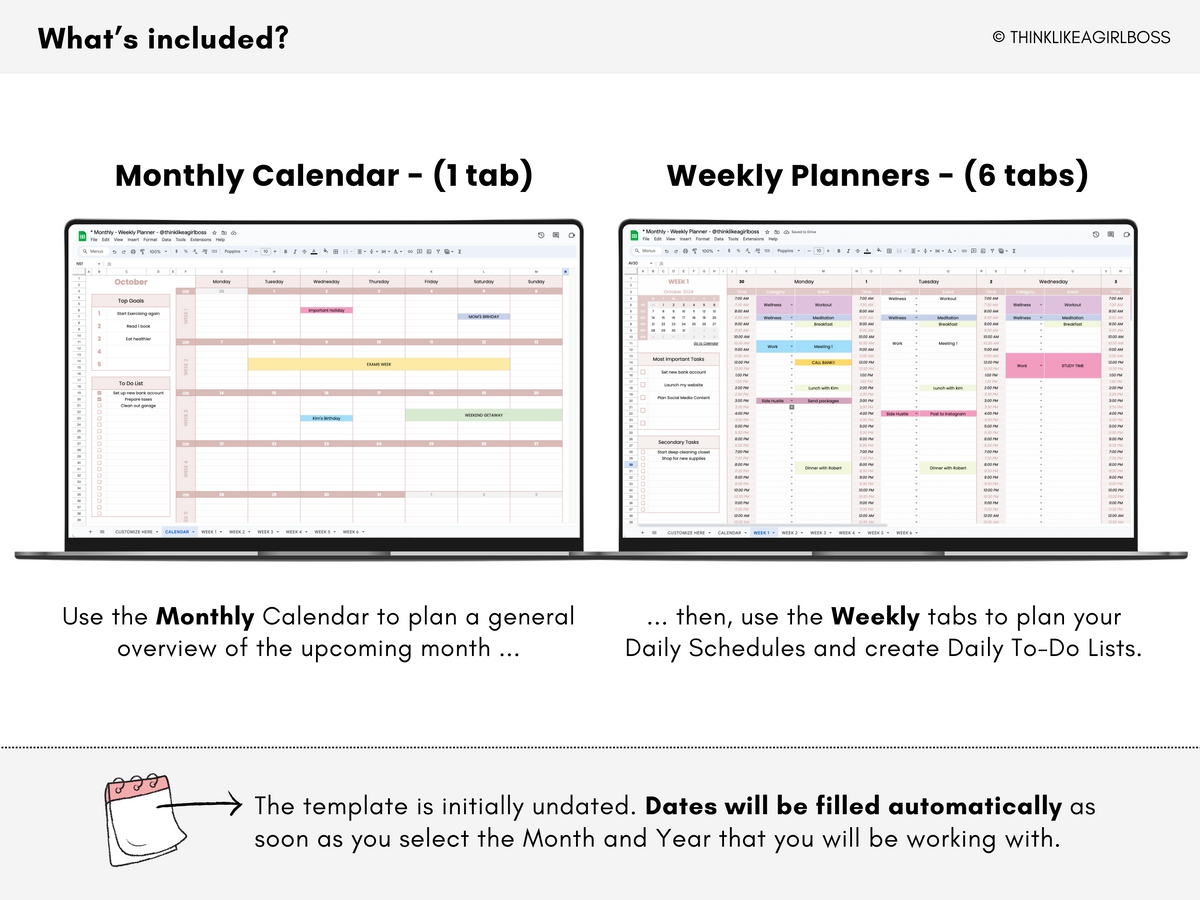 Monthly Planner - V1 Pink – Think Like A Girl Boss