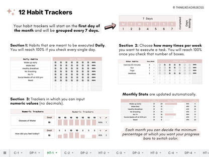 12 Month Habit Tracker - V2 Pink