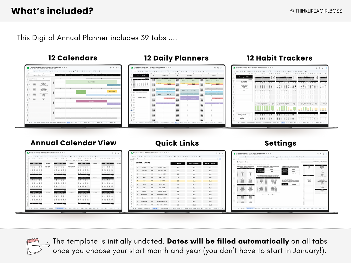 Digital Annual Planner - V1 Black and White