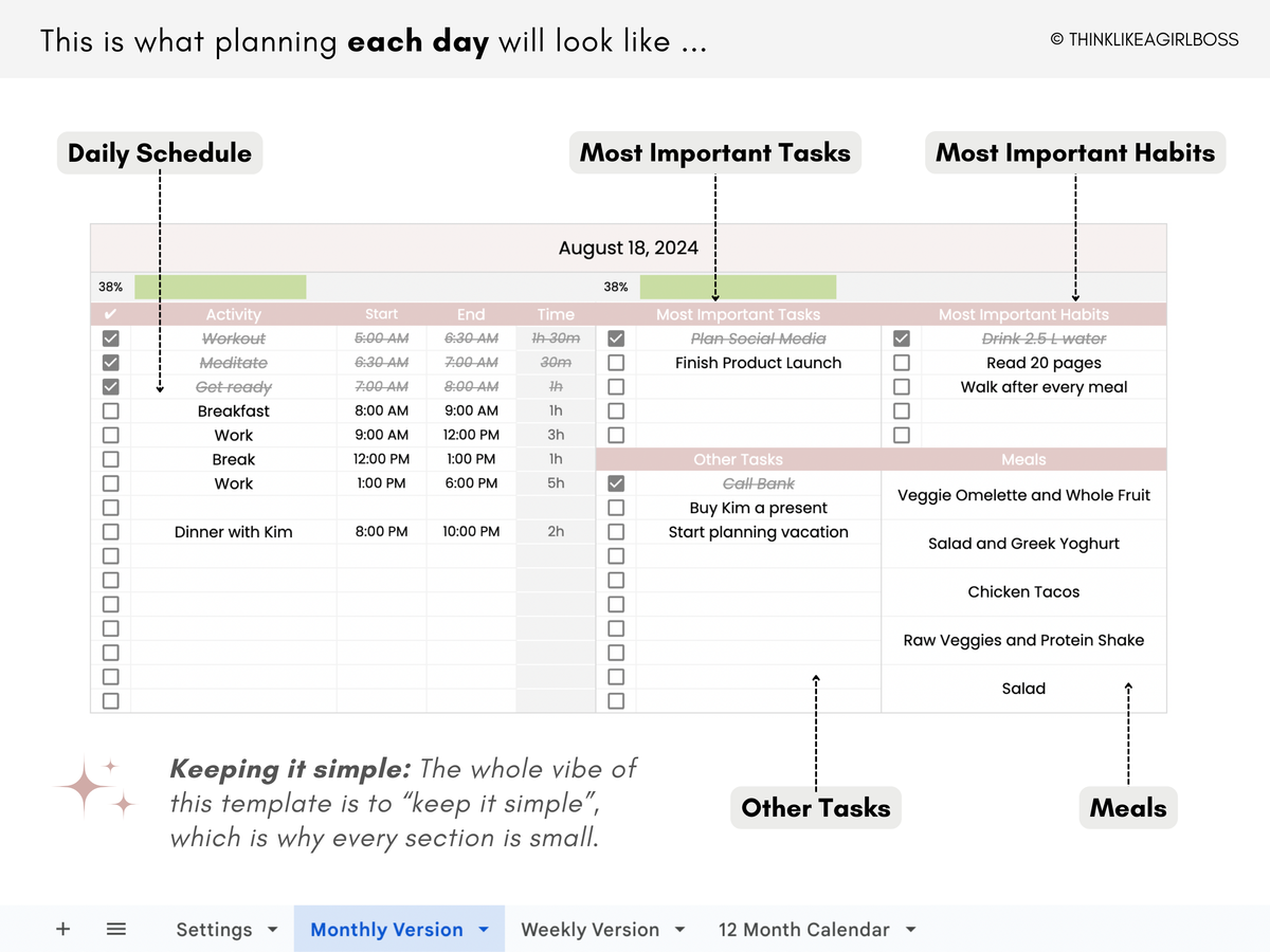 Simple Daily Planner - V1 Pink – Think Like A Girl Boss