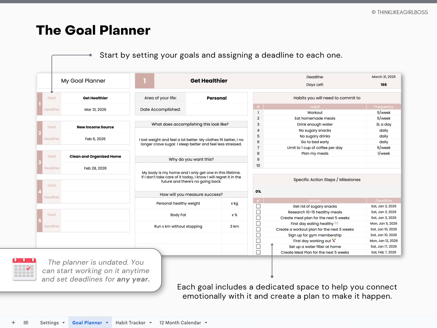 Goal Planner & Habit Tracker - V1 Pink