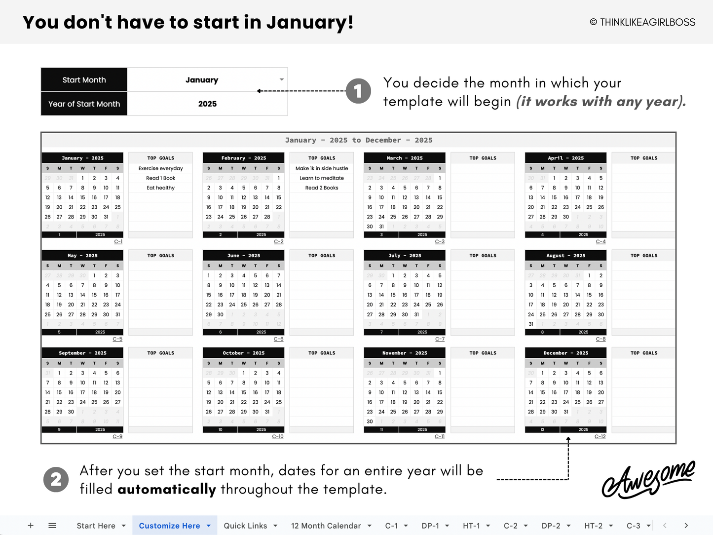 Digital Annual Planner - V1 Black and White