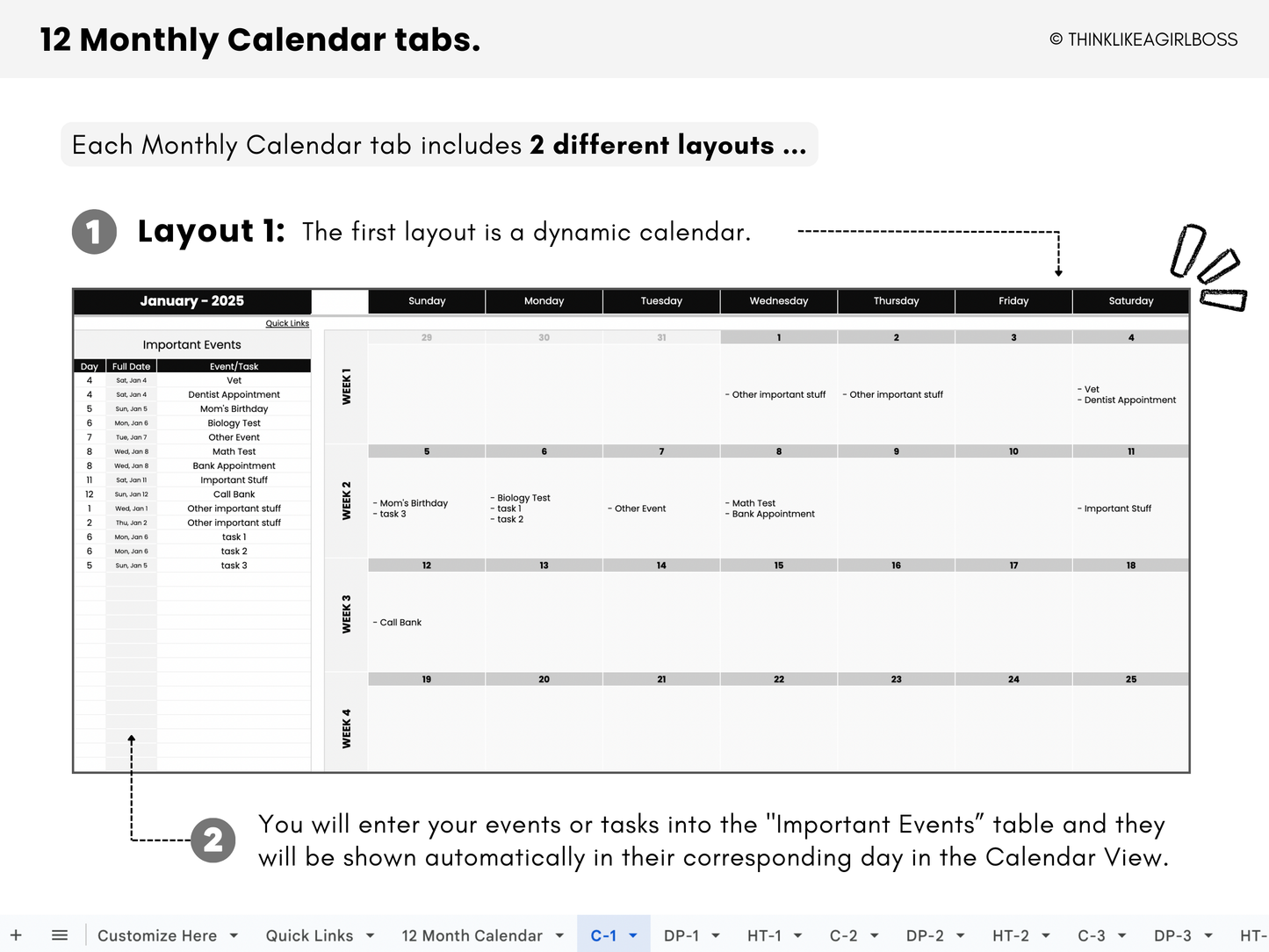 Digital Annual Planner - V1 Black and White