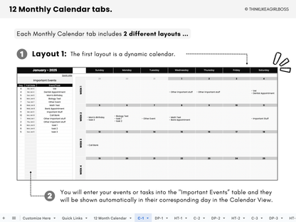 Digital Annual Planner - V1 Black and White