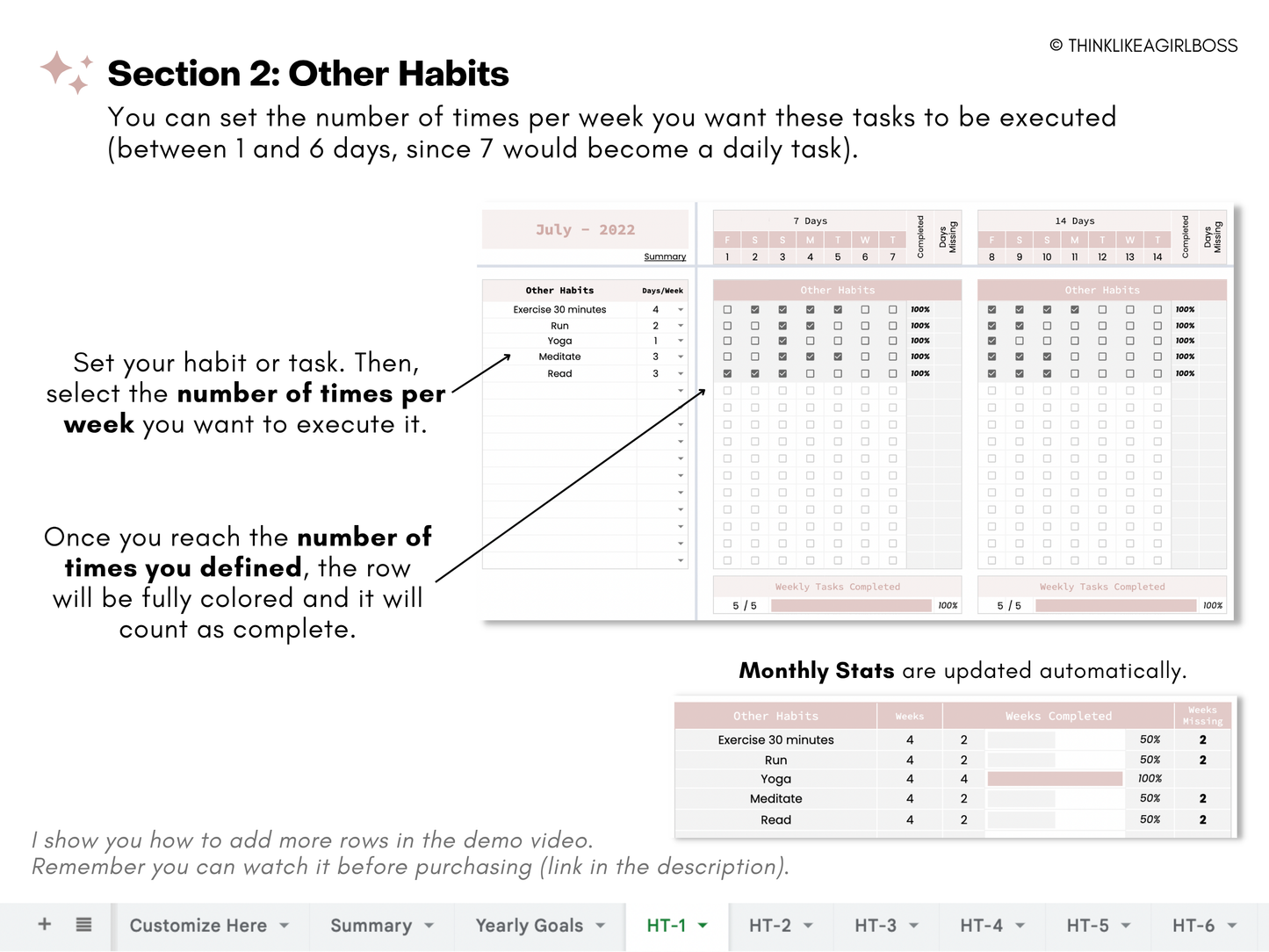 12 Month Habit Tracker - V2 Pink