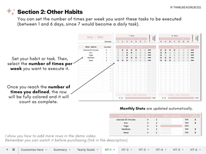 12 Month Habit Tracker - V2 Pink