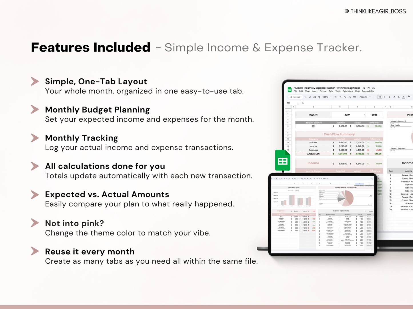 Simple Income and Expense Tracker - Pink - V1