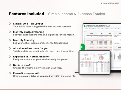 Simple Income and Expense Tracker - Pink - V1