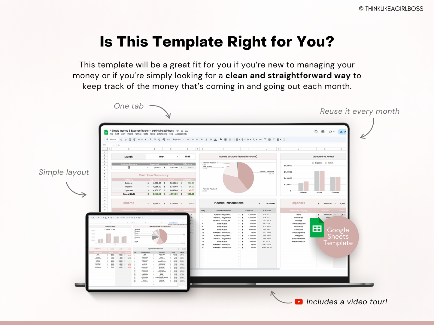 Simple Income and Expense Tracker - Pink - V1