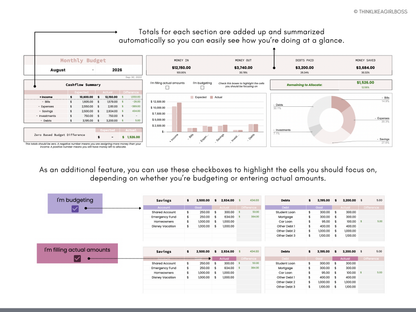 Monthly Budget Spreadsheet - V2 Pink