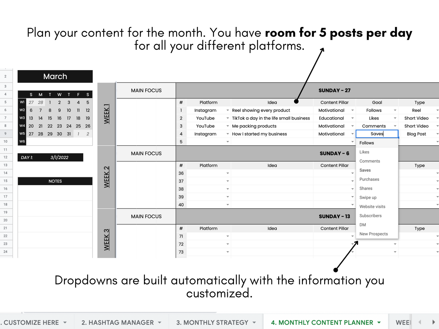 Monthly Social Media Content Planner - Black