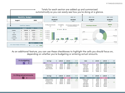 Monthly Budget Spreadsheet - V2 - Blue
