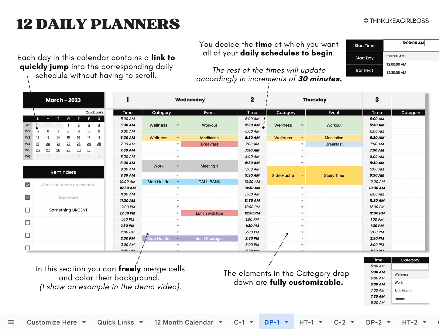 Digital Annual Planner - V1 Black and White