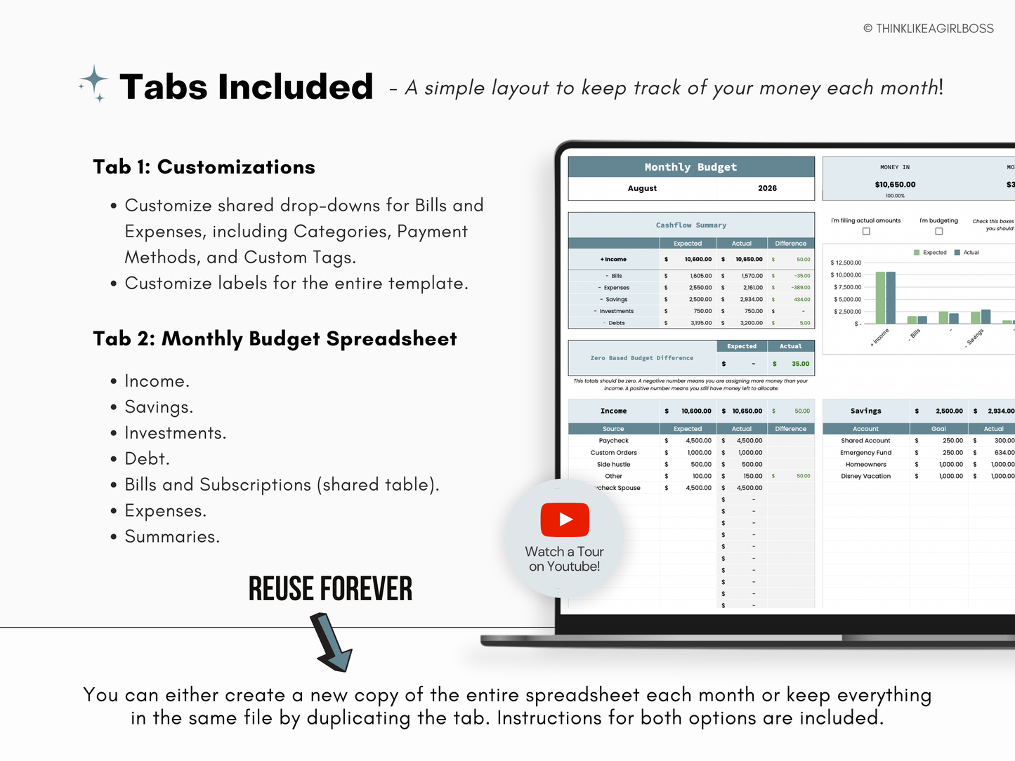 Monthly Budget Spreadsheet - V2 - Blue