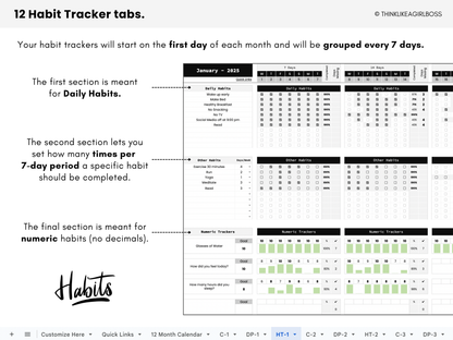 Digital Annual Planner - V1 Black and White