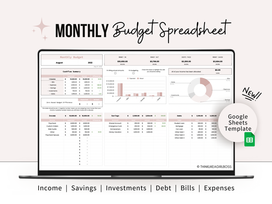 Monthly Budget Spreadsheet - V2 Pink