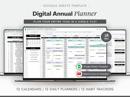 Digital Annual Planner - V1 Black and White