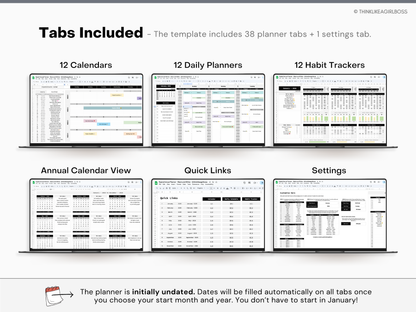 Digital Annual Planner - V1 Black and White