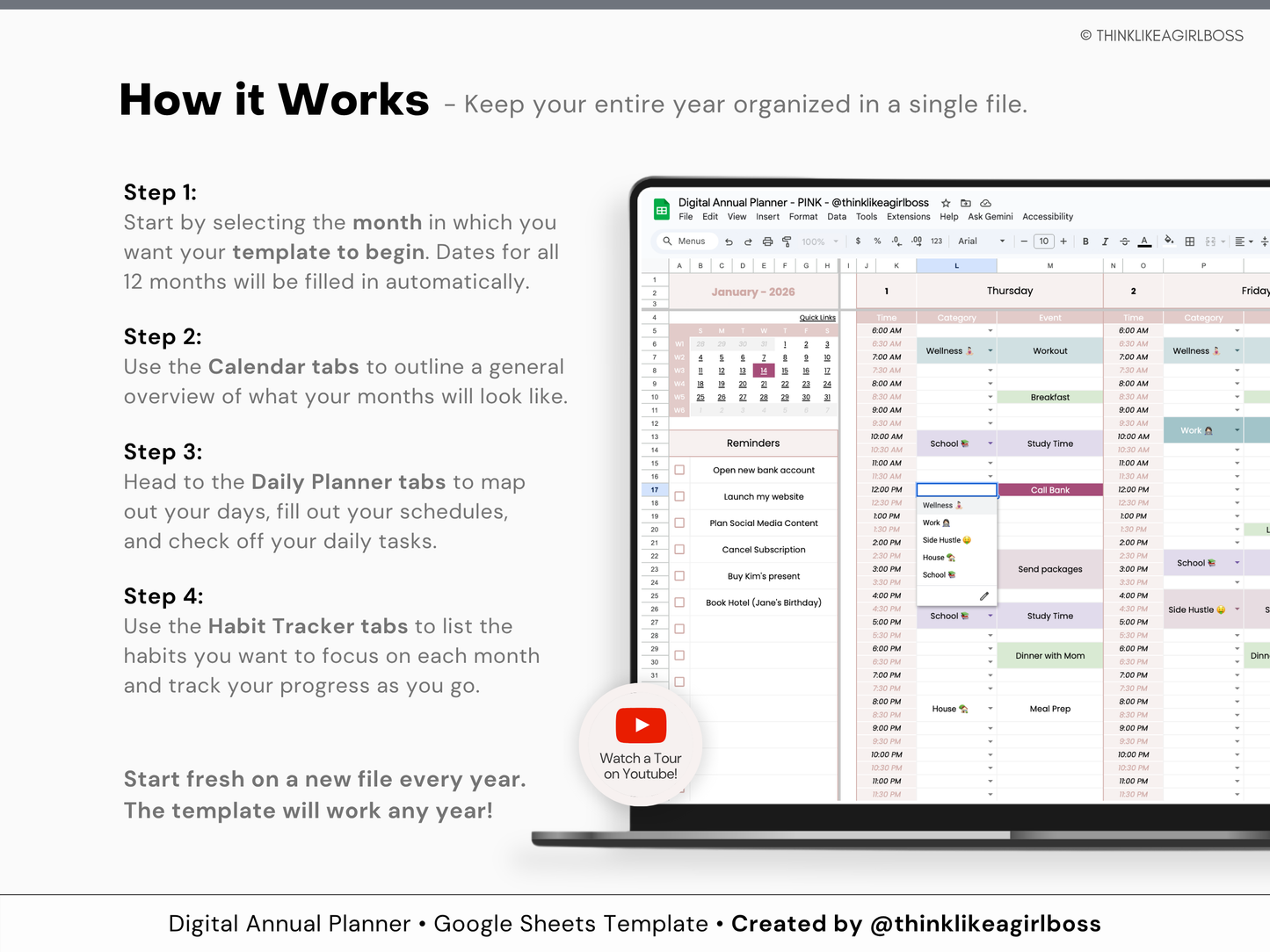 Digital Annual Planner - V1 Pink