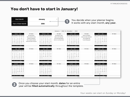 Digital Annual Planner - V1 Black and White