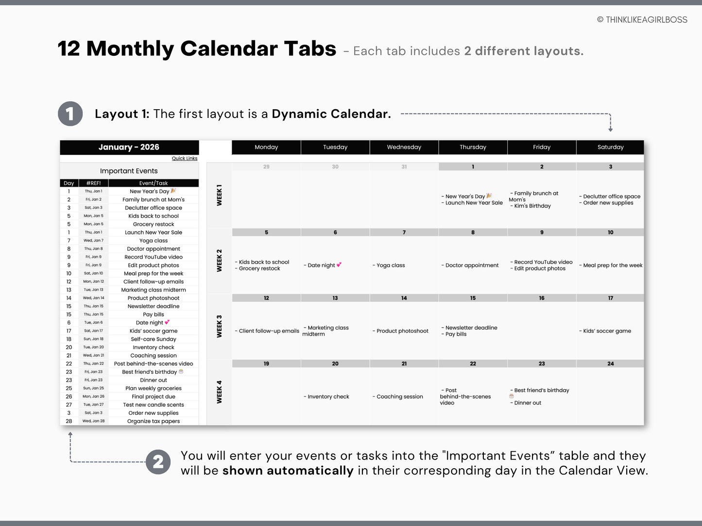 Digital Annual Planner - V1 Black and White
