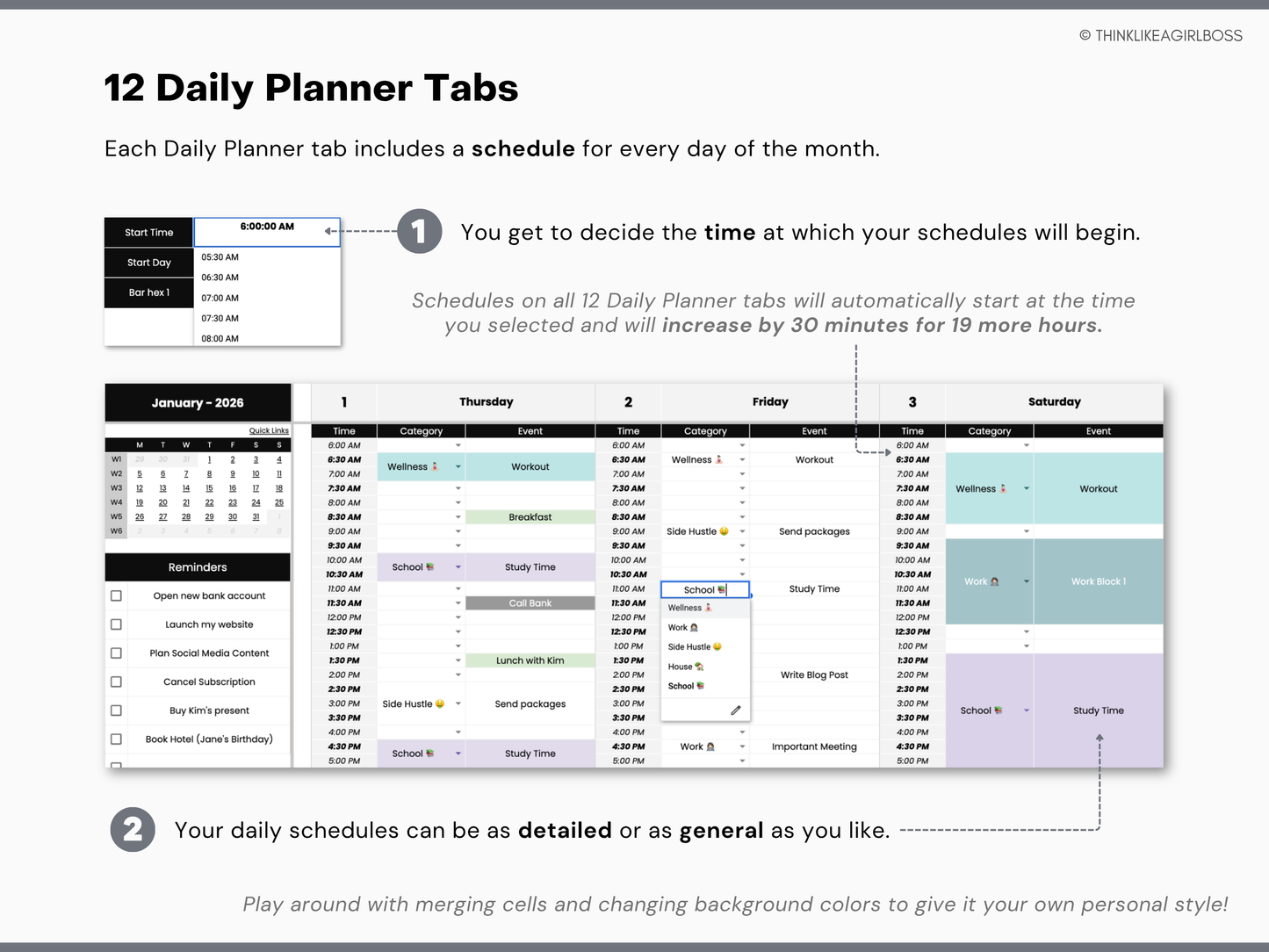 Digital Annual Planner - V1 Black and White