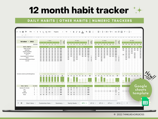 Habit Tracker - 12 Months - V2 Green