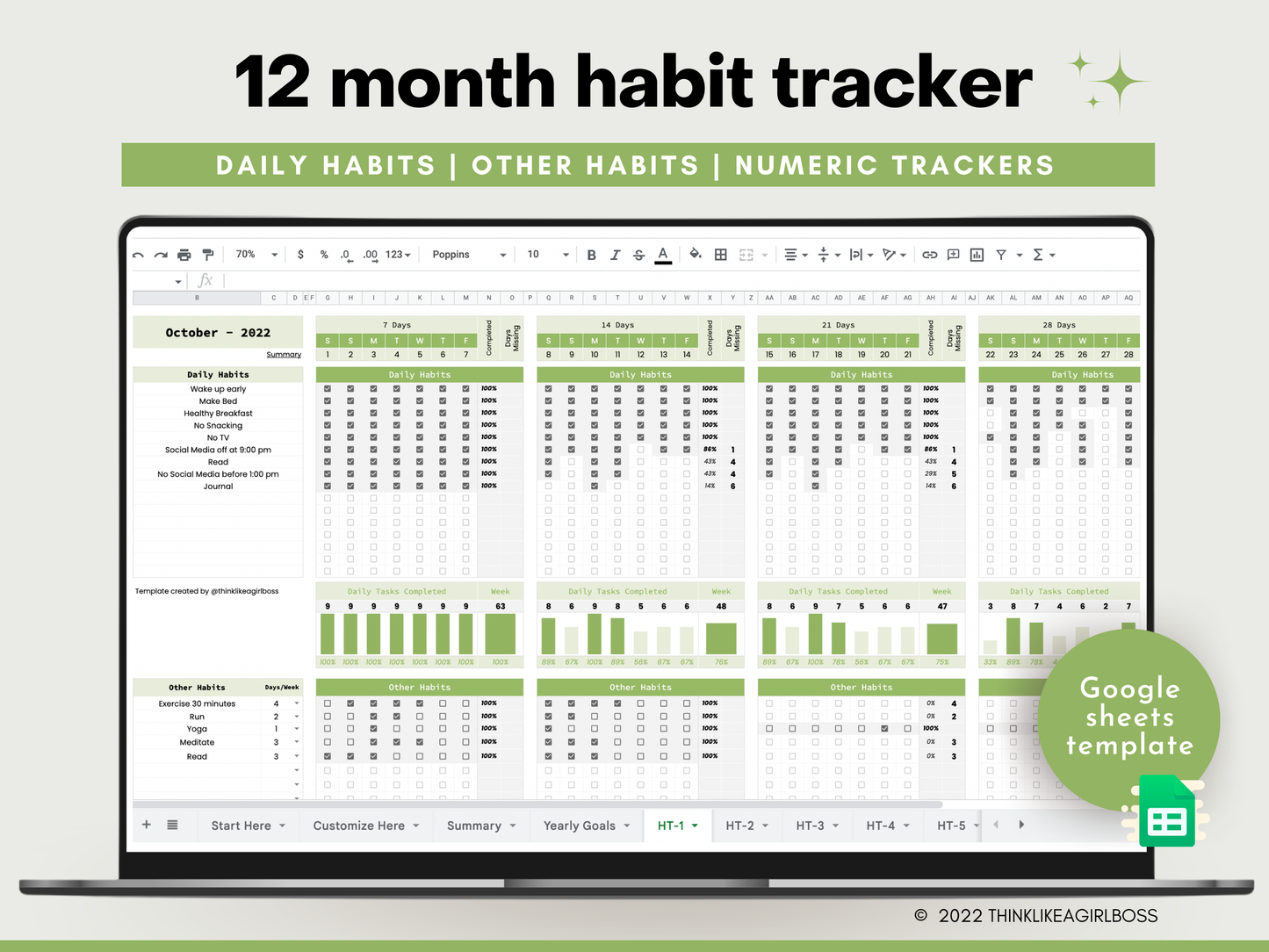 Habit Tracker - 12 Months - V2 Green