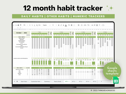 Habit Tracker - 12 Months - V2 Green