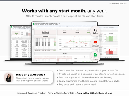 12 Month Income and Expense Tracker - Pink - V1
