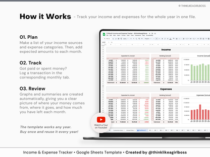 12 Month Income and Expense Tracker - Pink - V1