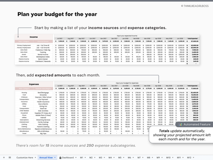 12 Month Income and Expense Tracker - Pink - V1