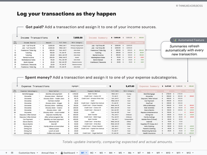 12 Month Income and Expense Tracker - Pink - V1