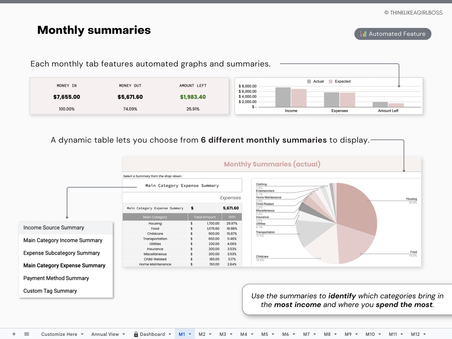 12 Month Income and Expense Tracker - Pink - V1