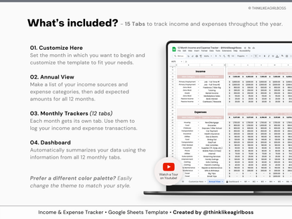 12 Month Income and Expense Tracker - Pink - V1