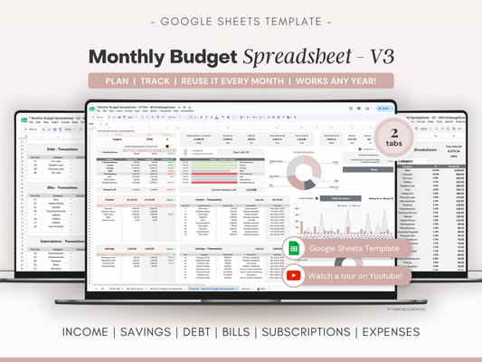 Monthly Budget Spreadsheet - V3 Pink