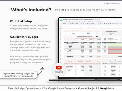 Monthly Budget Spreadsheet - V3 Pink