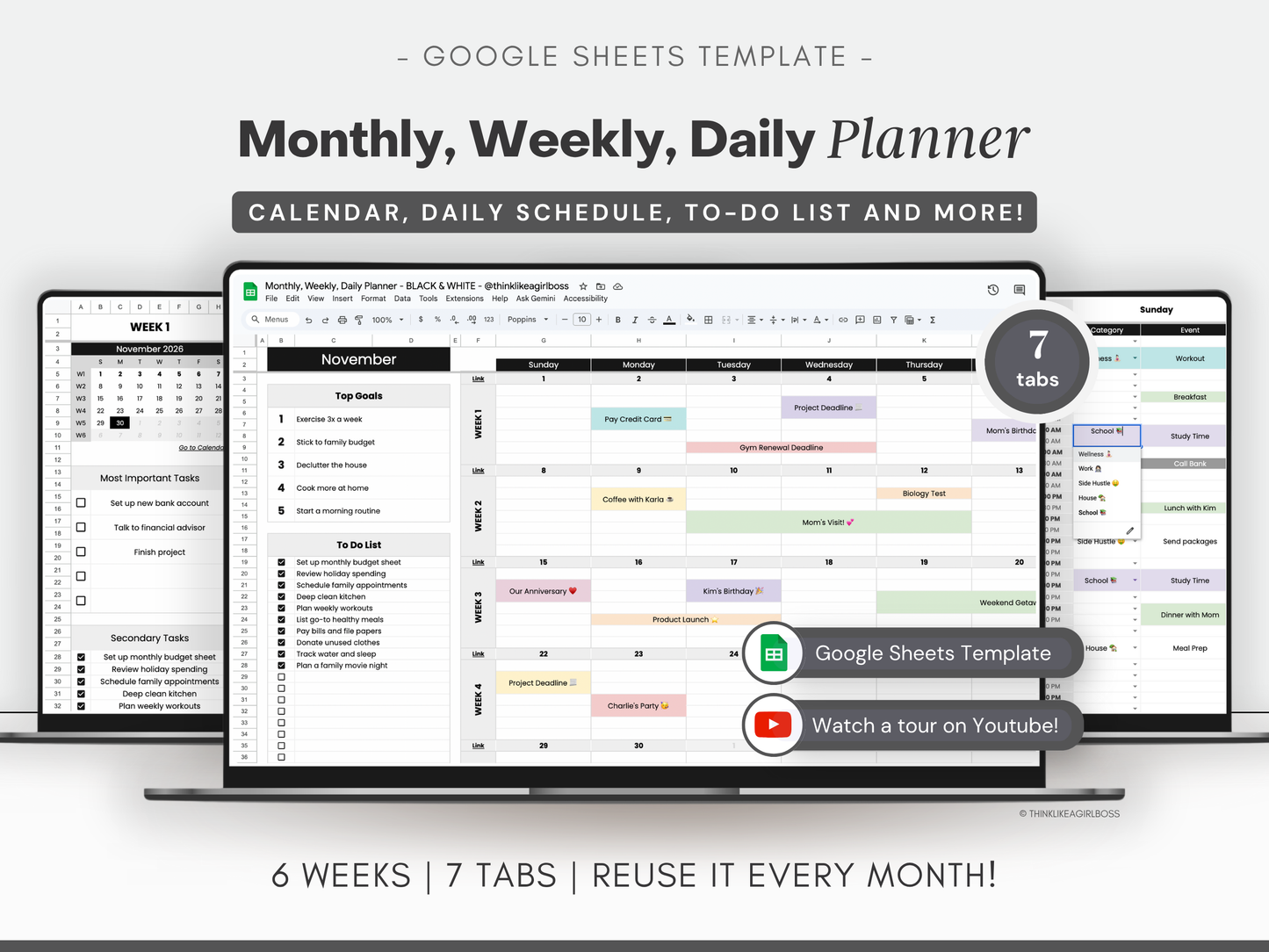 Monthly Planner - V1 Black & White