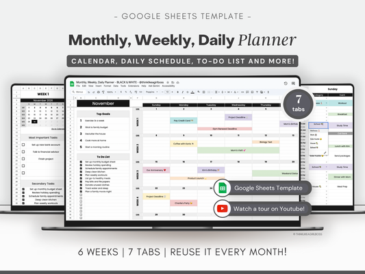 Monthly Planner - V1 Black & White